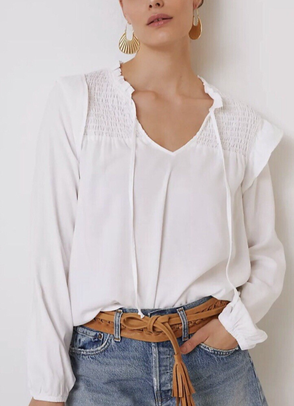 🆕Anthropologie Cloth & Stone White Peasant Pullover Blouse Size XS Boho NWT